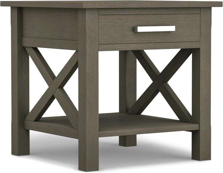 SIMPLIHOME Kitchener SOLID WOOD 21 inch Wide Square Contemporary End Side Table in Farmhouse Grey