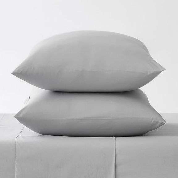 Linen Closet Luxury Cotton Percale Standard Pillowcases, Set of 2, Light Grey