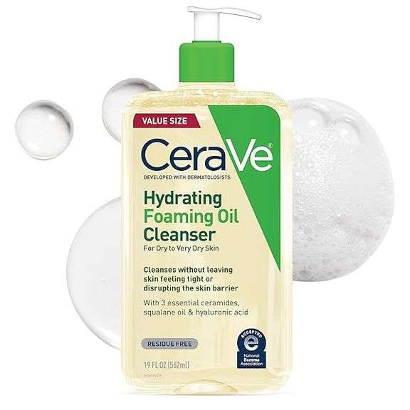 CERAVE HYDRATING FOAMING OIL CLEANSER, MOISTURIZING OIL CLEANSER FOR FACE & BODY, SQUALANE OIL + HYA