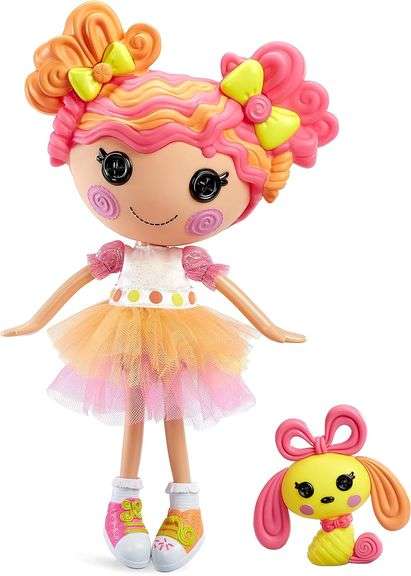 Lalaloopsy Sweetie Candy Ribbon & Pet Puppy, 13" Taffy Candy-Inspired Doll with Pink/Yellow Outfit