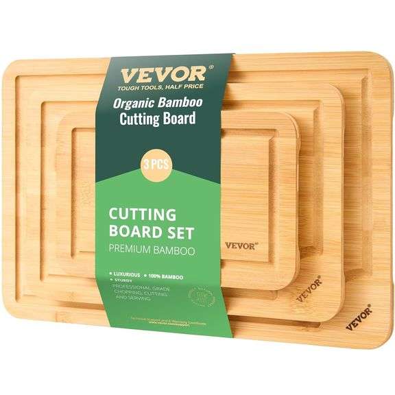 VEVOR Cutting Board 3 Pieces, Premium Versatile Bamboo Cutting Board, Food-Grade Oil and Juice Groov
