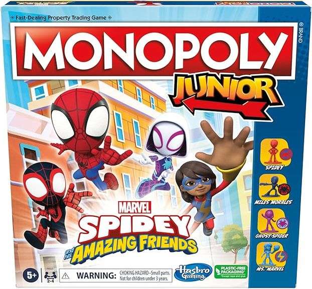 Monopoly Junior: Marvel Spidey and His Amazing Friends Edition Board Game for Kids Ages 5+
