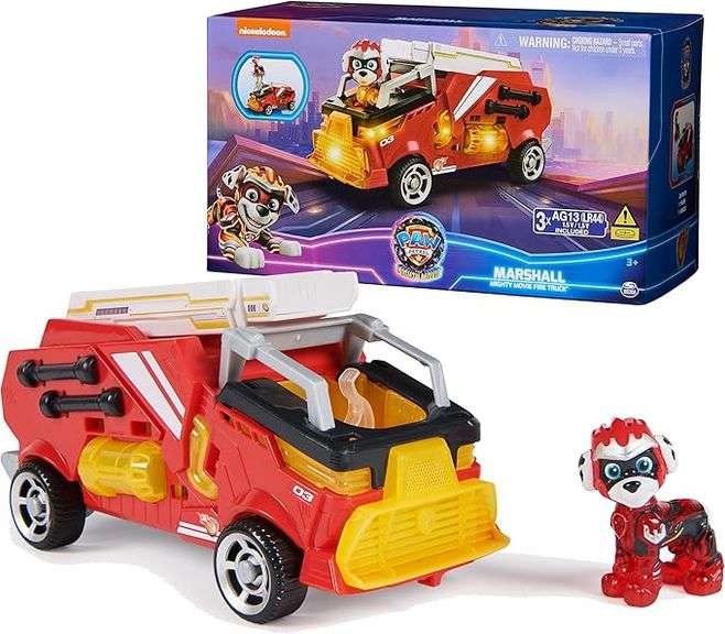 Paw Patrol: The Mighty Movie, Firetruck Toy with Marshall Mighty Pups Action Figure, Lights and Soun