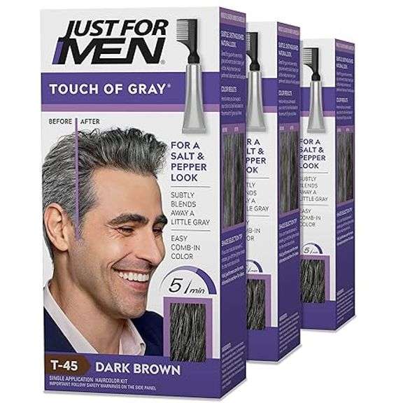 Just For Men Touch of Gray, Mens Hair Color Kit with Comb Applicator for Easy Application, Great for