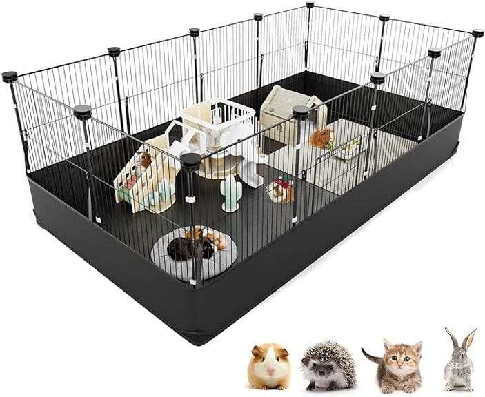 Tresbro Guinea Pig Cage with Waterproof PVC Bottom Liner & One-Hand Release Hook