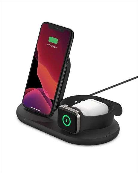 Belkin 3-in-1 Wireless Charger - Fast Charging Stand for Apple iPhone, Apple Watch & AirPods Case
