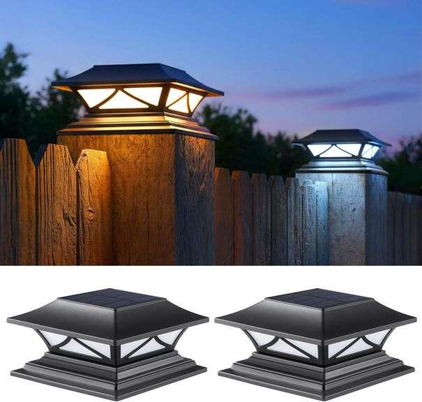 PASAMIC 2 Pack Solar Post Cap Lights, Waterproof Outdoor Lights for 4x4 5x5 6x6 Wood/Vinyl Posts, Fe