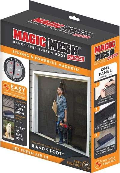 Magic Mesh Garage Door Screen, Black | Magnetic Closure, Breezy Net, Mosquito & Bug Screen for Stand