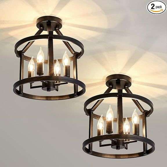 UOFUS 2-Pack Semi Flush Mount Ceiling Light Fixture Farmhouse Matte Chandelier Ceiling Lamp for Entr