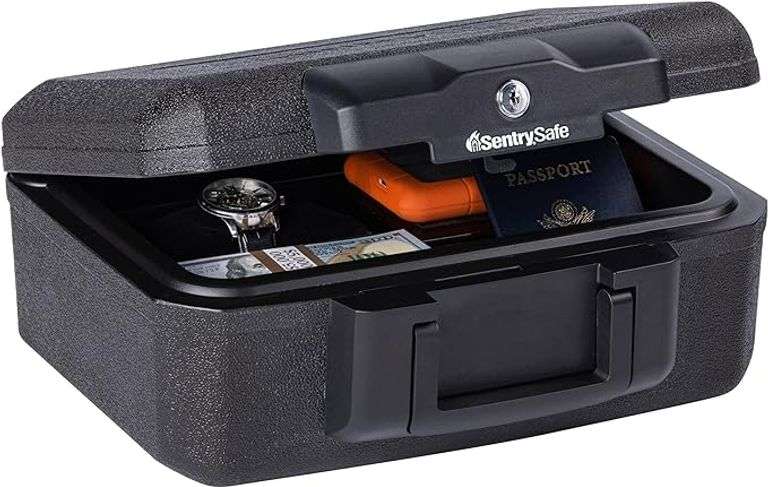 SentrySafe Fireproof Money Safe with Key Lock, Black Lock Box with Portable Carrying Handle