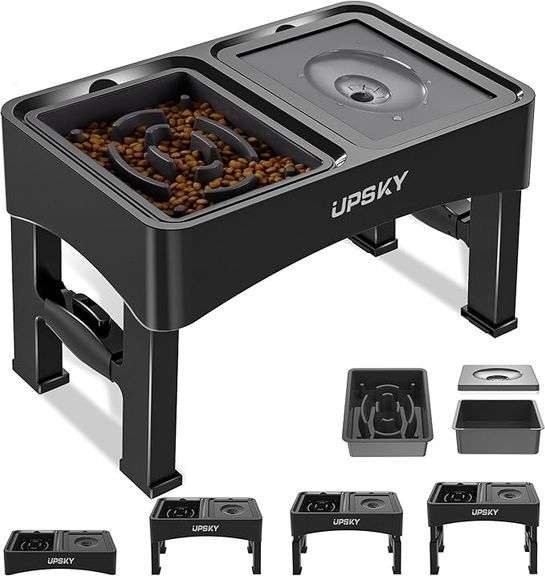 UPSKY 2-in-1 Elevated Dog Bowls Slow Feeder, 4 Height Adjustable Raised Bowls Stand