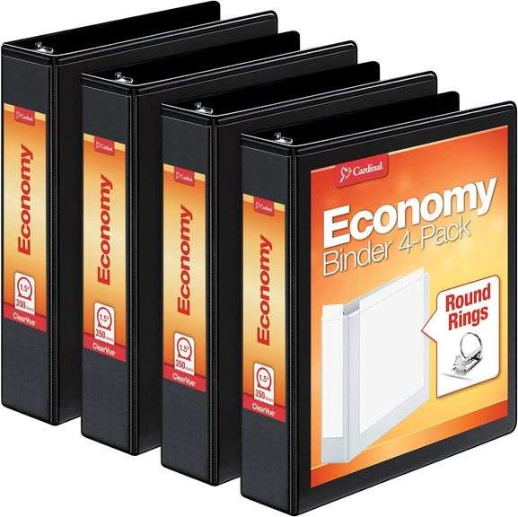Cardinal Economy 3 Ring Binder, 1.5 Inch, Presentation View, Black, Holds 350 Sheets, Nonstick, PVC 