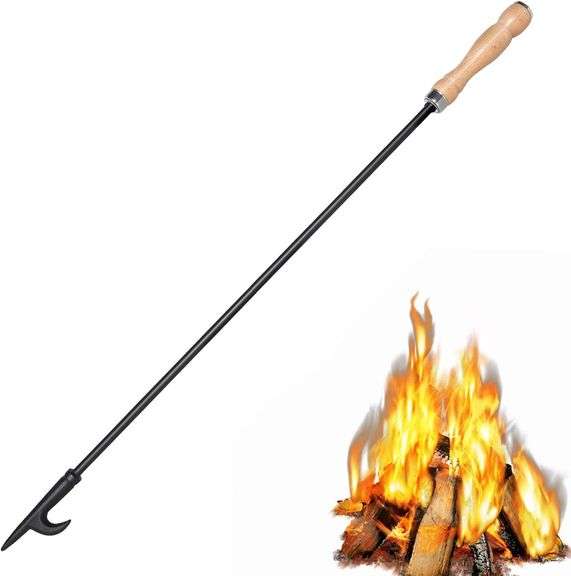 AGM Fire Poker for Fire Pit, 32" Long Heavy Duty Campfire Poker Stick with Wooden Handle for Camping