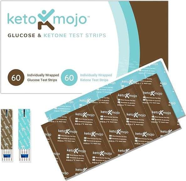 KETO-MOJO Blood Glucose and Ketone Test Strips Combo Pack 60 Glucose + 60 Ketone Strips (120 Count)