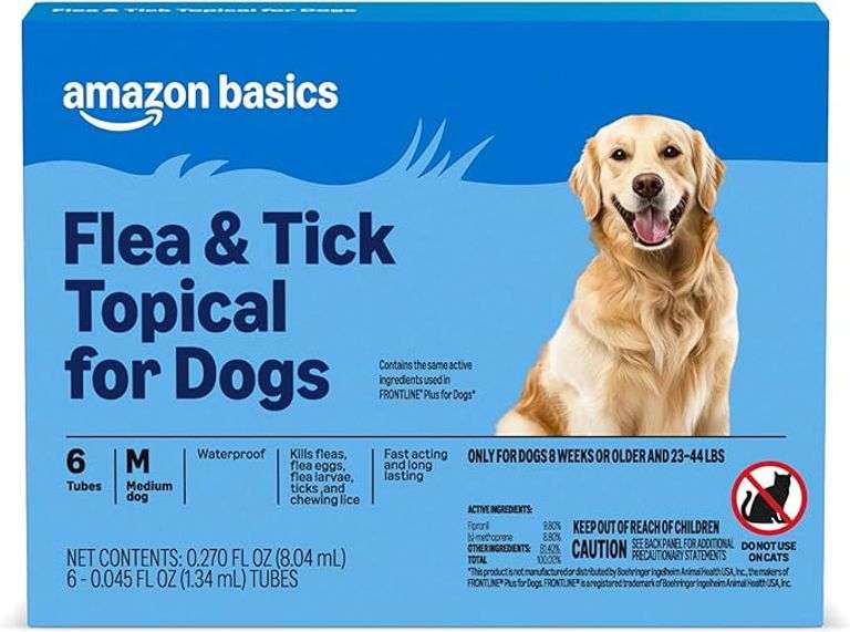 Amazon Basics Flea and Tick Topical Treatment for Medium Dogs (23-44 Pounds), 6 Count, Packaging May