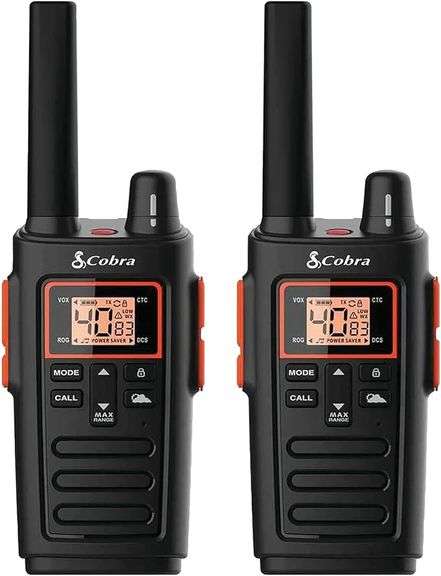 Cobra RX380 Walkie Talkies (2-Pack) – Weather Resistant Two Way Radios Long Range, 40 Pre-Programmed