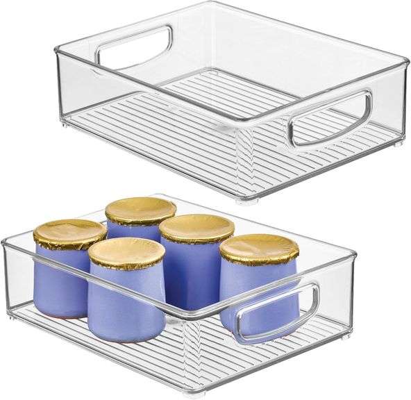 iDesign Plastic Stackable Pantry Bin - Organizer Bin with Handles for Cabinets or Fridge - Set of 2 