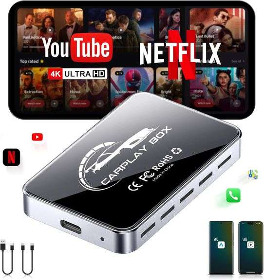 AI Box Wireless CarPlay & Auto Adapter - Plug & Play, Dual-Band WiFi, Bluetooth 5.0, 4K Video Suppor