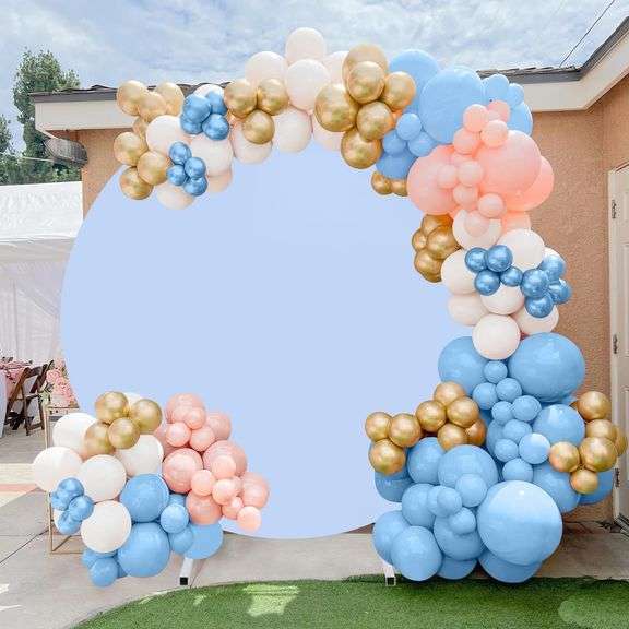 Blue Round Backdrop Cover 7.2ft Blue Circle Arch Cover Birthday Photography Background for Party Bab