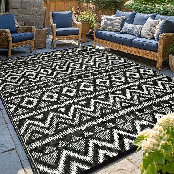 Waterproof Outdoor Rug 6x9 ft, Reversible Plastic Straw Rug, Easy to Clean Patio Rug, Portable Carpe