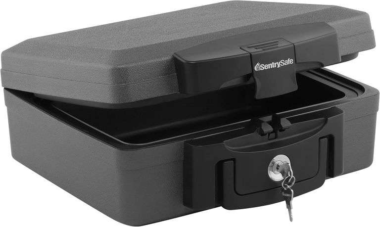 SentrySafe Fireproof and Waterproof Safe, Black Portable Lock Box with Key Lock and Carrying Handle