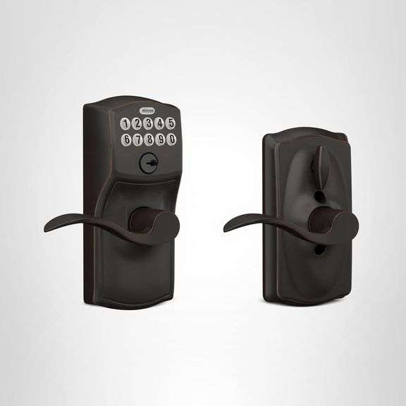 SCHLAGE FE595 CAM 716 ACC Camelot Keypad Entry with Flex-Lock and Accent Levers, Aged Bronze