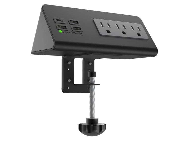 Nightstand Edge Mount Power Strip with USB-C Ports Tabletop Surge Protector Desk Clamp Power Sockets