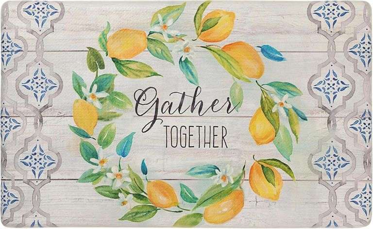 Home Dynamix Cozy Living Lemon Wreath Gather Together Runner Anti-Fatigue Kitchen Mat, Non-Slip Floo