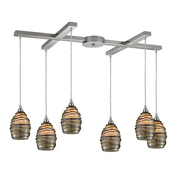 ELK Lighting Vines 6 Light Pendant In Satin Nickel And Mint Glass