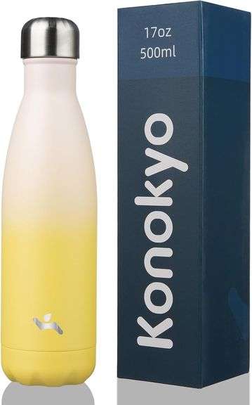 Insulated Water Bottles,17 oz Double Wall Stainless Steel Vacumm Metal Flask for Sports Travel,Lemon