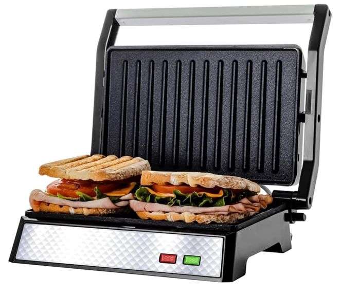OVENTE Electric Indoor Panini Press Grill and Sandwich Maker with Non-Stick Coated Plates, Cool-Touc