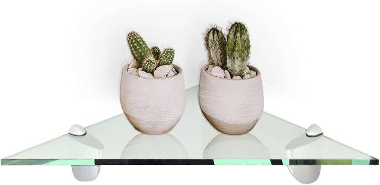 Fab Glass and Mirror Corner Glass Shelf, 10" x 10", Clear