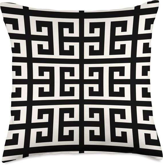 Ancient Greek Key Pattern Black White Meander Seamless Throw Pillow