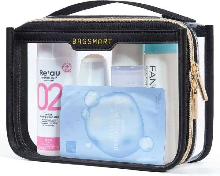 BAGSMART TSA Approved Toiletry Bag, Clear Travel Toiletry Bag, Makeup Cosmetic Pouch Bag for Women Q