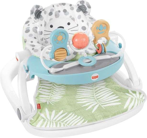 Fisher-Price Baby Deluxe Sit-Me-Up Floor Seat with Toy Bar Snow Leopard, Portable Infant Chair with 