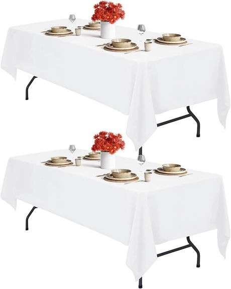 IVAPUPU 2PCS White Table Cloth for Rectangle Table - 60 x 102 Inch Tablecloths Rectangular Cloths Wa