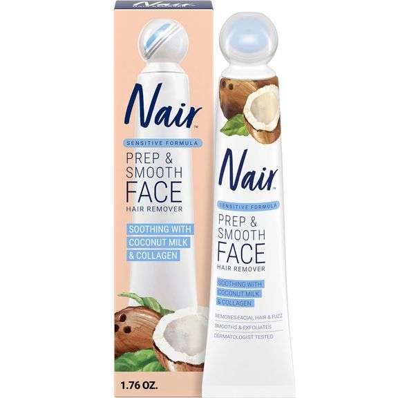 NAIR Exfoliating Facial Hair Removal Cream for Women - Smooth Skin Solution with Collagen for Sensit