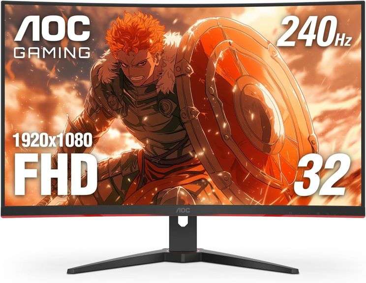 AOC C32G2ZE 32" Curved Frameless Gaming Monitor, Full HD 1920x1080, VA, 0.5ms 240Hz, AMD FreeSync Pr