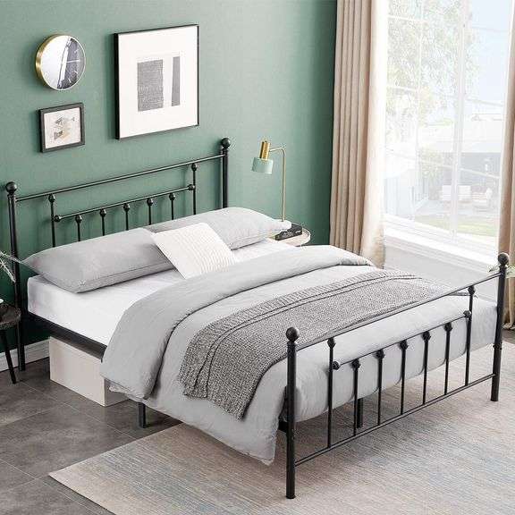 VECELO Full Size Bed Frame Metal,Platform Mattress Foundation with Headboard & Footboard/Easy Assemb
