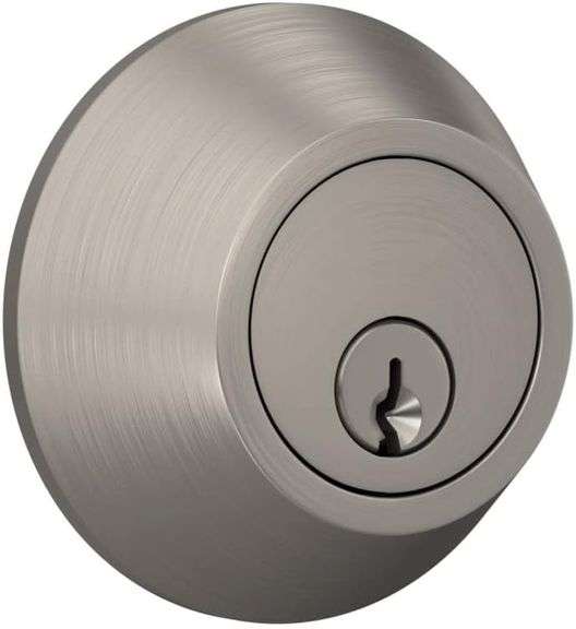 Deadbolt with Round Trim, Keyed 1 Side, Satin Nickel Finish