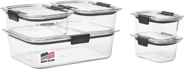 Rubbermaid Brilliance Food Storage Containers, Set of 5 (10 Pieces), BPA-Free, Leak-Proof, Clear