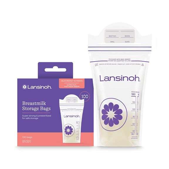 Lansinoh Breastmilk Storage Bags, 100 Count, Baby Essentials, Fast Freeze & Thaw Breast Milk Bags fo