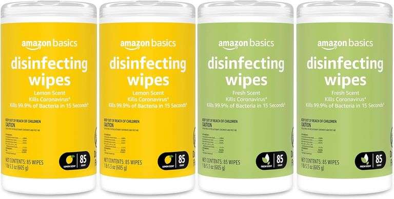 Amazon Basics Disinfecting Wipes, Lemon & Fresh Scent, Sanitizes/Cleans/Disinfects/Deodorizes, 340 C