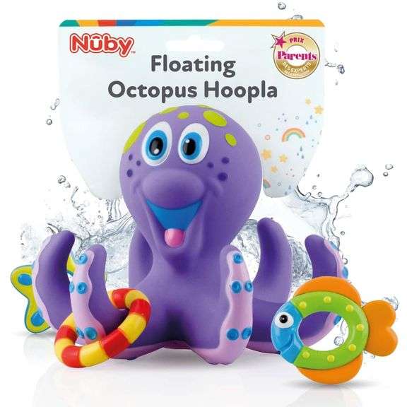 Nuby Floating Octopus with 3 Hoopla Rings - Baby & Toddler Bath Toy - No Hole Design Keeps Moisture 