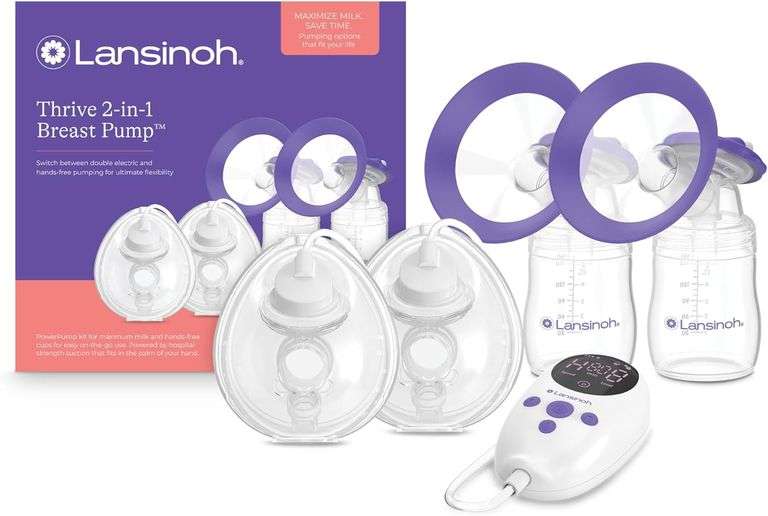 Lansinoh Thrive 2-in-1 Breast Pump - The Freedom of a Wearable Plus The Power of a Hospital-Strength