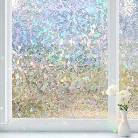 PACK OF 3 Haton Window Privacy Film Rainbow Film Stained Glass Window Clings, 3D Decorative UV Sun B