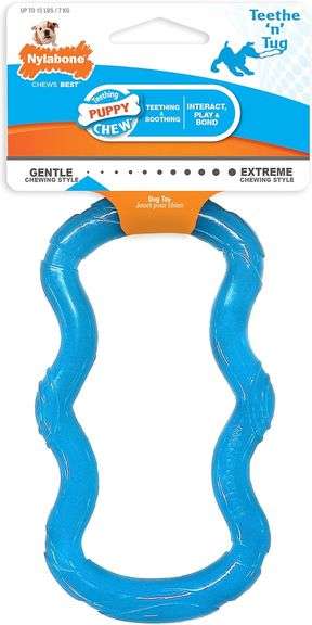 Nylabone Teethe 'N Tug Puppy Chew Toy for Dogs, Teething Play Toys for Puppies, Blue, X-Small - Up t