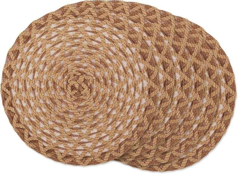 DII Woven Kitchen Collection Round Placemat Set, 15" Round, Natural Dahlia, 6 Piece