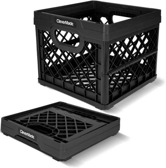 CleverMade Collapsible Milk Crate, Obsidian, 1PK - 25L (6 Gal) Stackable Storage Bins, Holds 50lbs P
