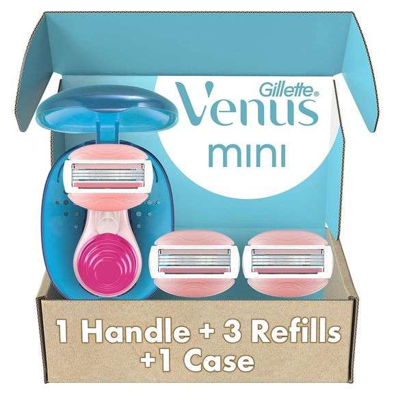 Gillette Venus Mini ComfortGlide White Tea Razors for Women, Includes 1 Mini Handle + 3 Refills + 1 